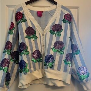 QUEEN OF SPARKLES Blue and White Striped Cardigan